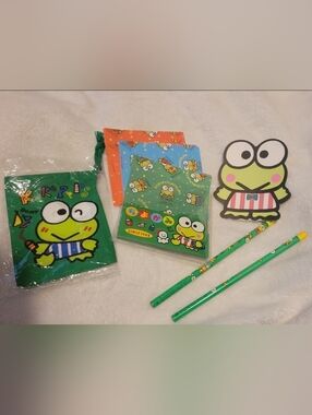 Sanrio Keroppi Green Frog Drawstring Bag And Stationery 1990s